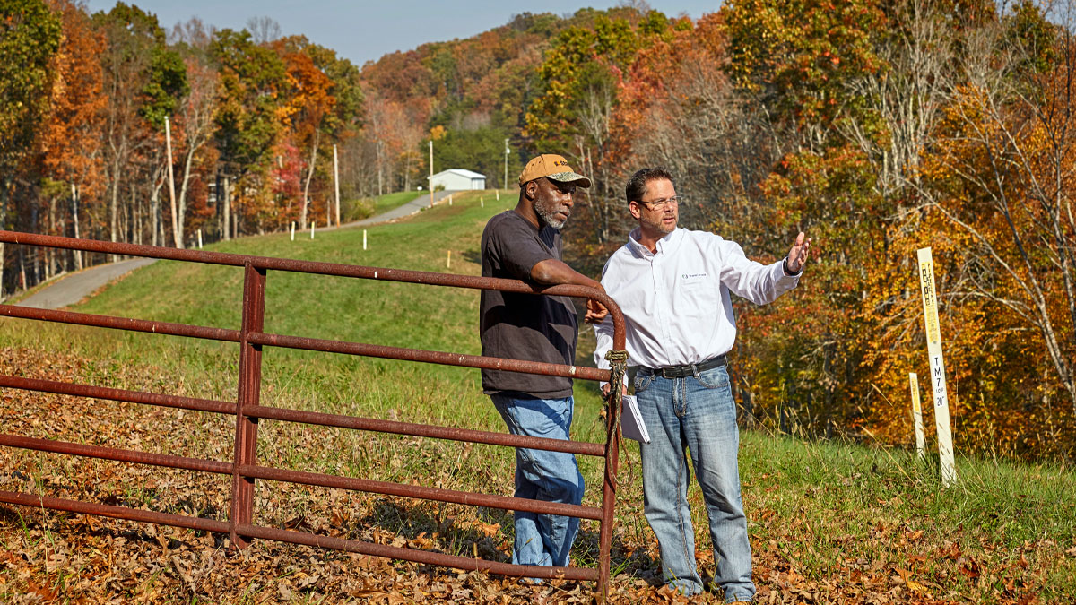People standing in gated field