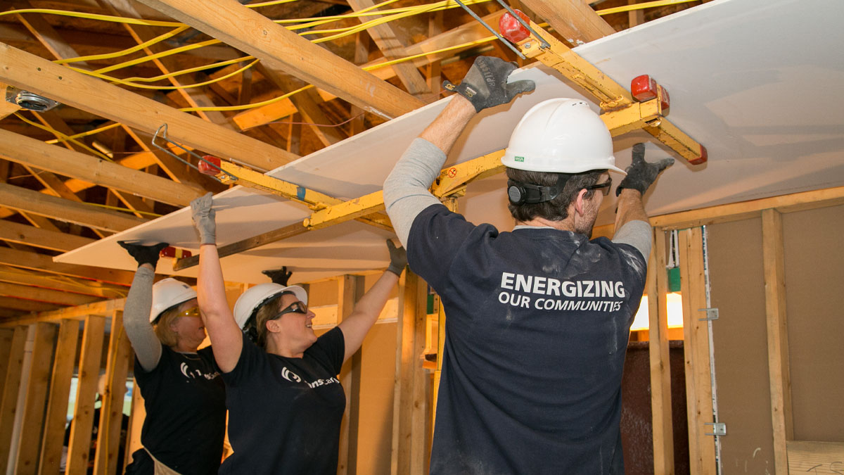 Volunteers building
