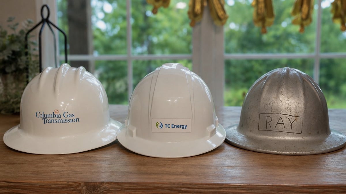 Three generations of hard hats